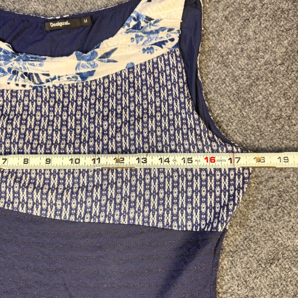 Desigual Patchwork Sheath Dress Womens Size M Blue Floral Mixed Media Ruffle Art - Picture 3 of 11